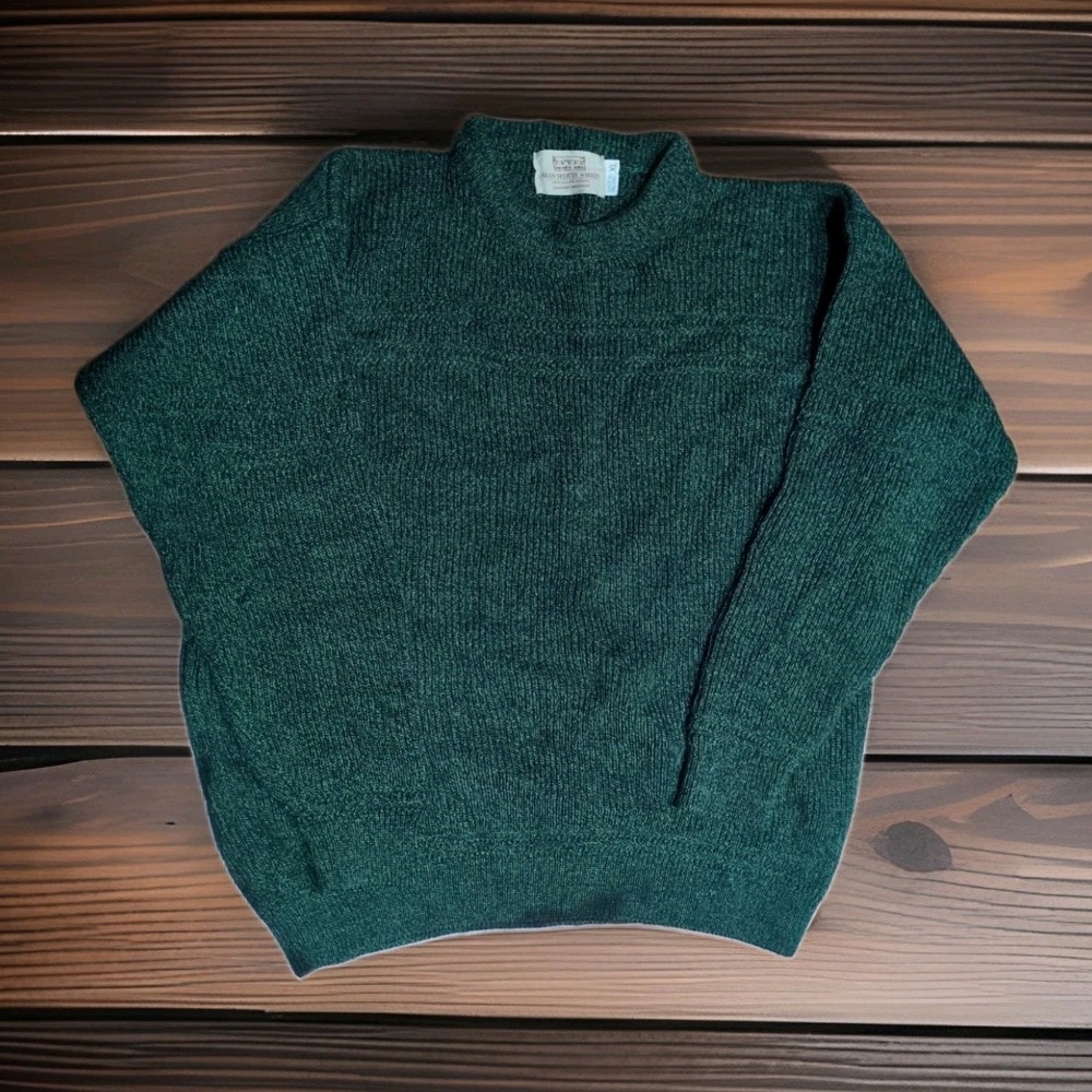 *Flawed* Men XL Ireland Green Aran Sweater Market Pure New Wool Sweater Pullover
